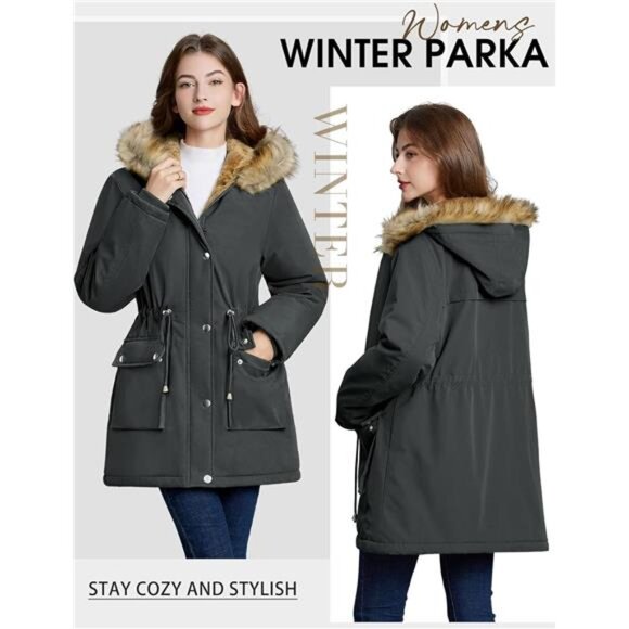 Womens Winter Coat Warm Thicken Puffer Jackets Charcoal - Picture 4 of 5